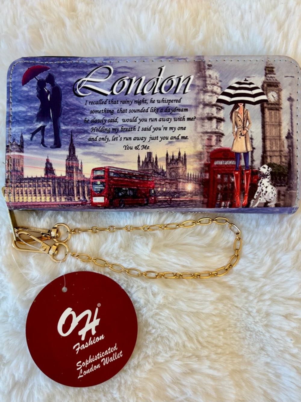 OH Fashion Wristlet Clutch London City Landmarks Blue Red Gold romantic poetry